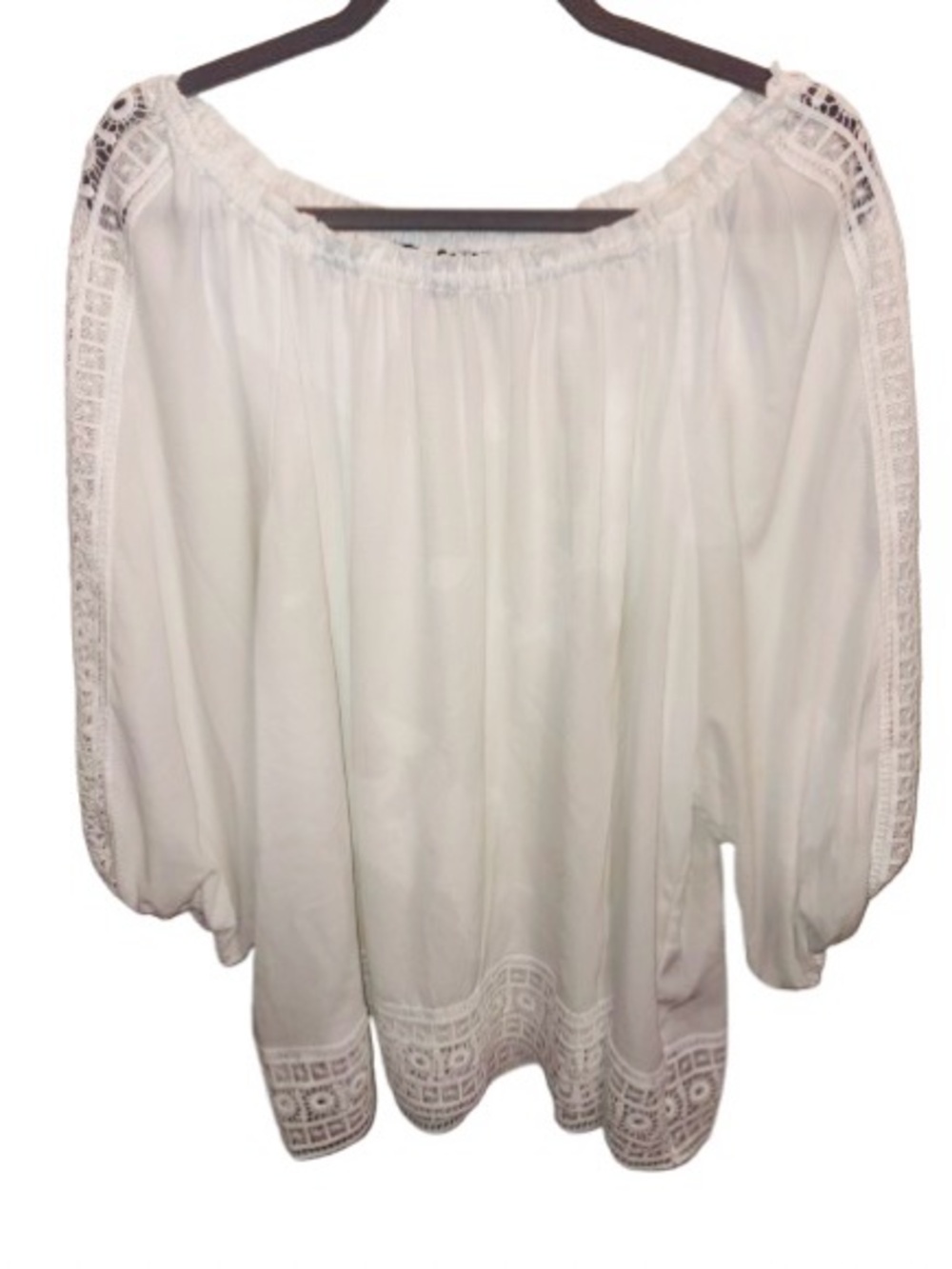 Zac & Rachel White Off-Shoulder Lace-Trim Peasant Top size 2X